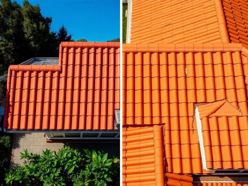 Restored vibrant roof tiles after soft wash